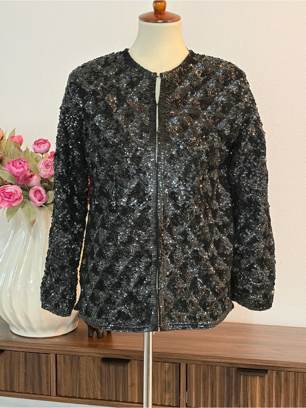 Black Sequin Hook Closure Women's Jacket